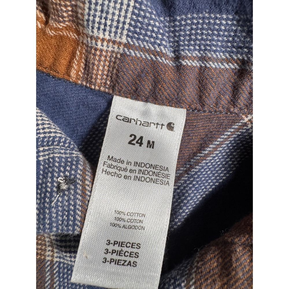 Carhartt 3-Piece Outfit Set Kids 24M Blue Plaid Flannel, Farm Raised Tee & Pants - Picture 9 of 10